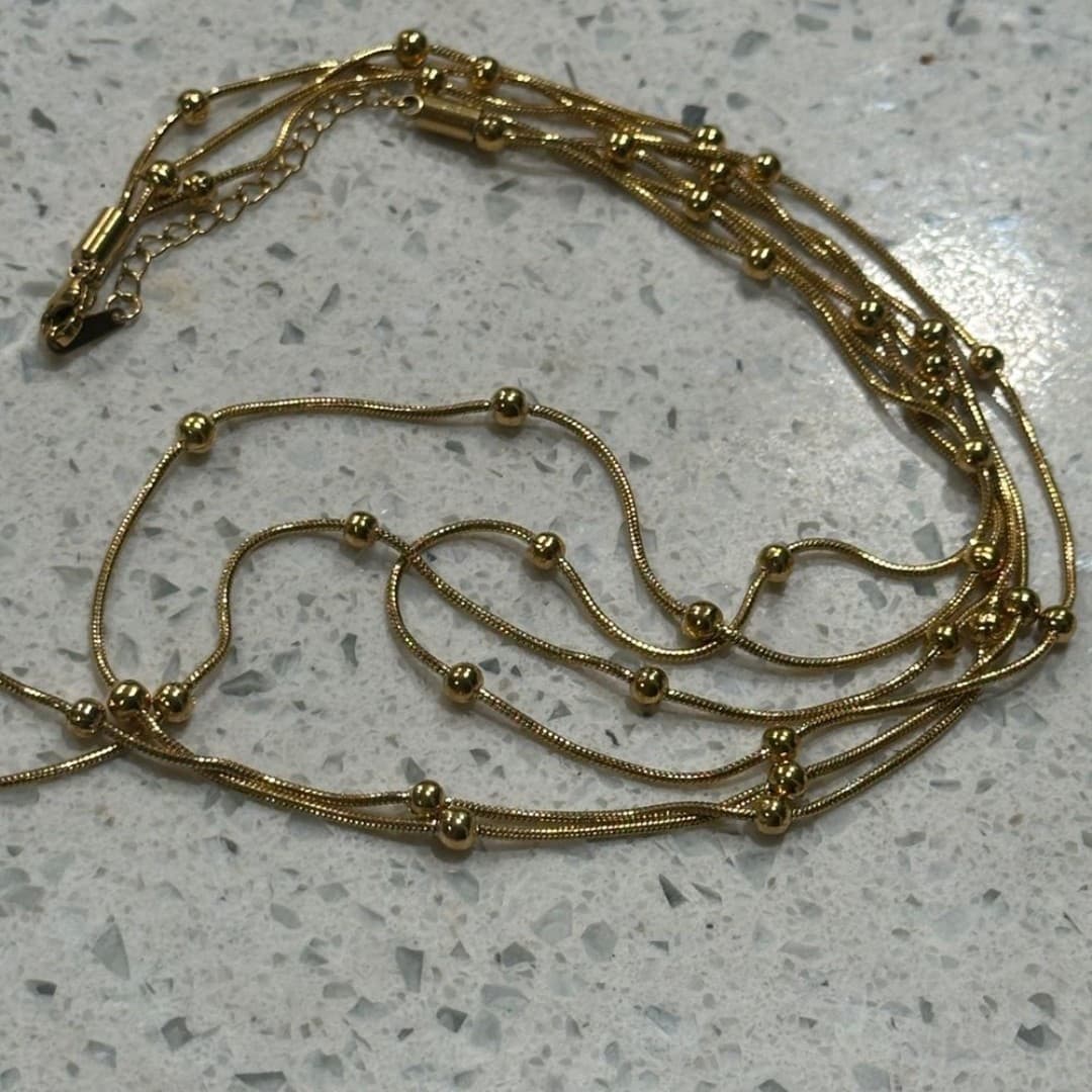 Elegant Gold Beaded Stainless Steel Necklace - Thumbnail 6
