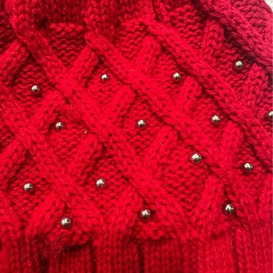 Red Knit Beanie with silver accents - Thumbnail 2