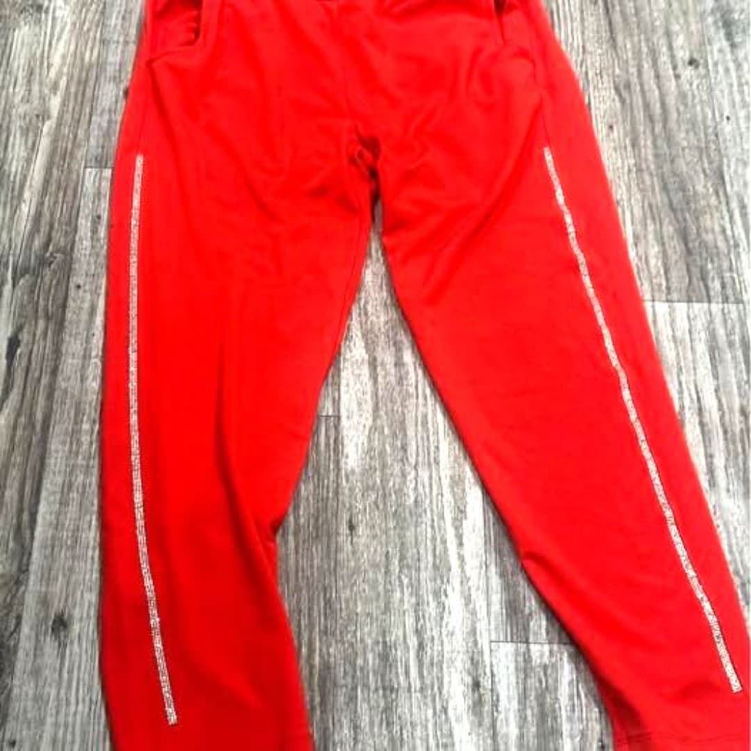Red pants with rhinestone stripes - Thumbnail 2