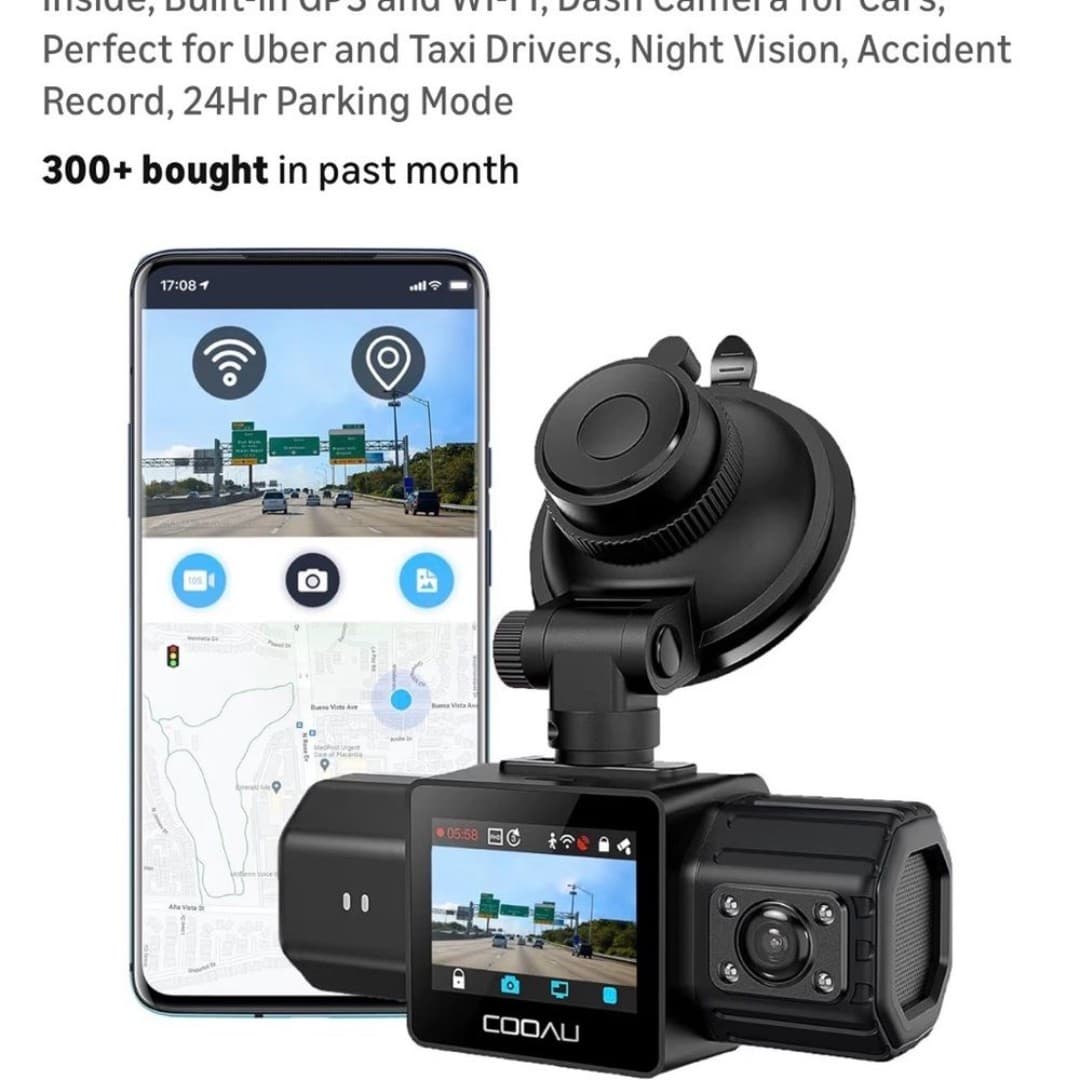 COOAU Dual Dash Cam Front and Inside, Built-in GPS and WI-FI - Image 1