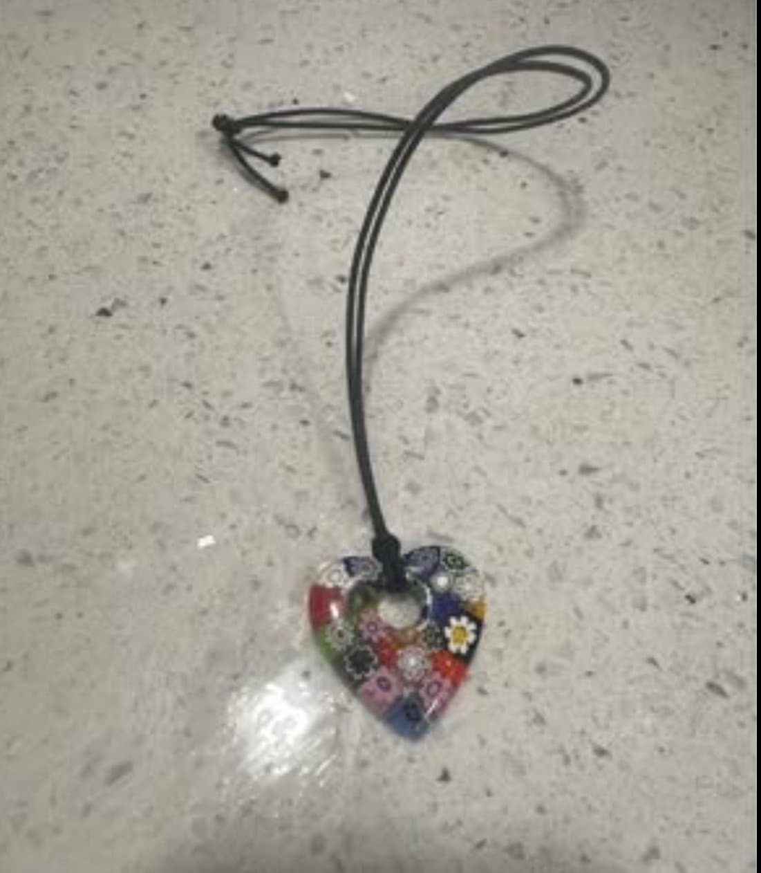 Authentic Murano Glass Pendant Necklace Heart Shaped Glass Flower handmade - Thumbnail 2