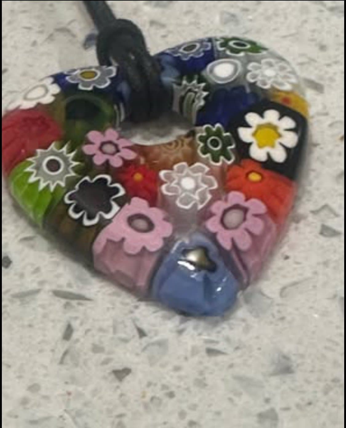Authentic Murano Glass Pendant Necklace Heart Shaped Glass Flower handmade - Image 1