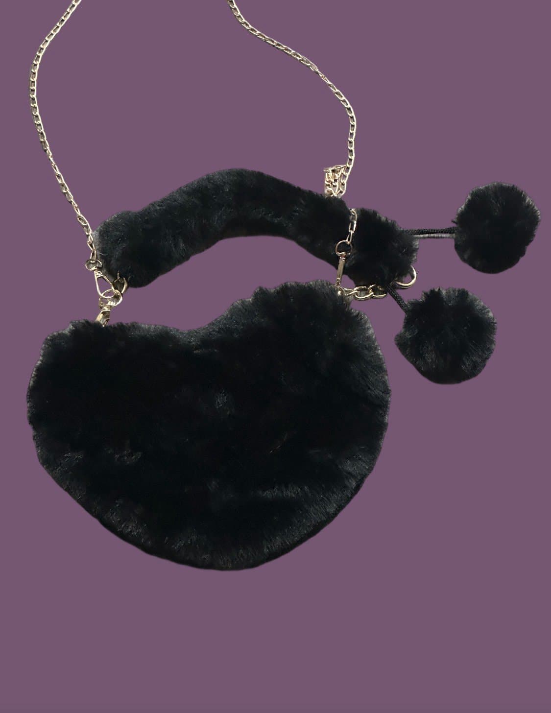 Elegant Black Heart Shaped Faux Fur Handbag - Image 1