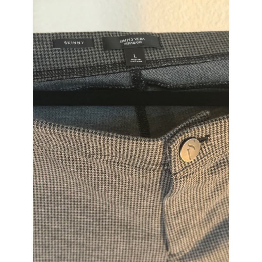 Simply Vera Vera Wang Skinny Pants Gray Plaid Stretch Work Career Size L - Thumbnail 3