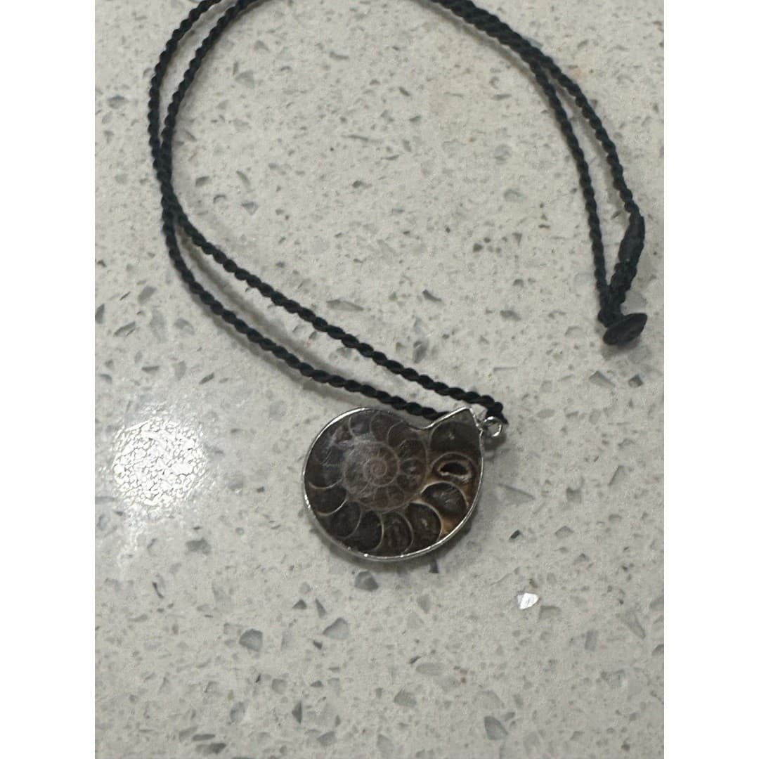 Large Ammonite Fossil Spiral Shell Vintage Silver Handmade Pendant 1 1/2 Inch - Thumbnail 6