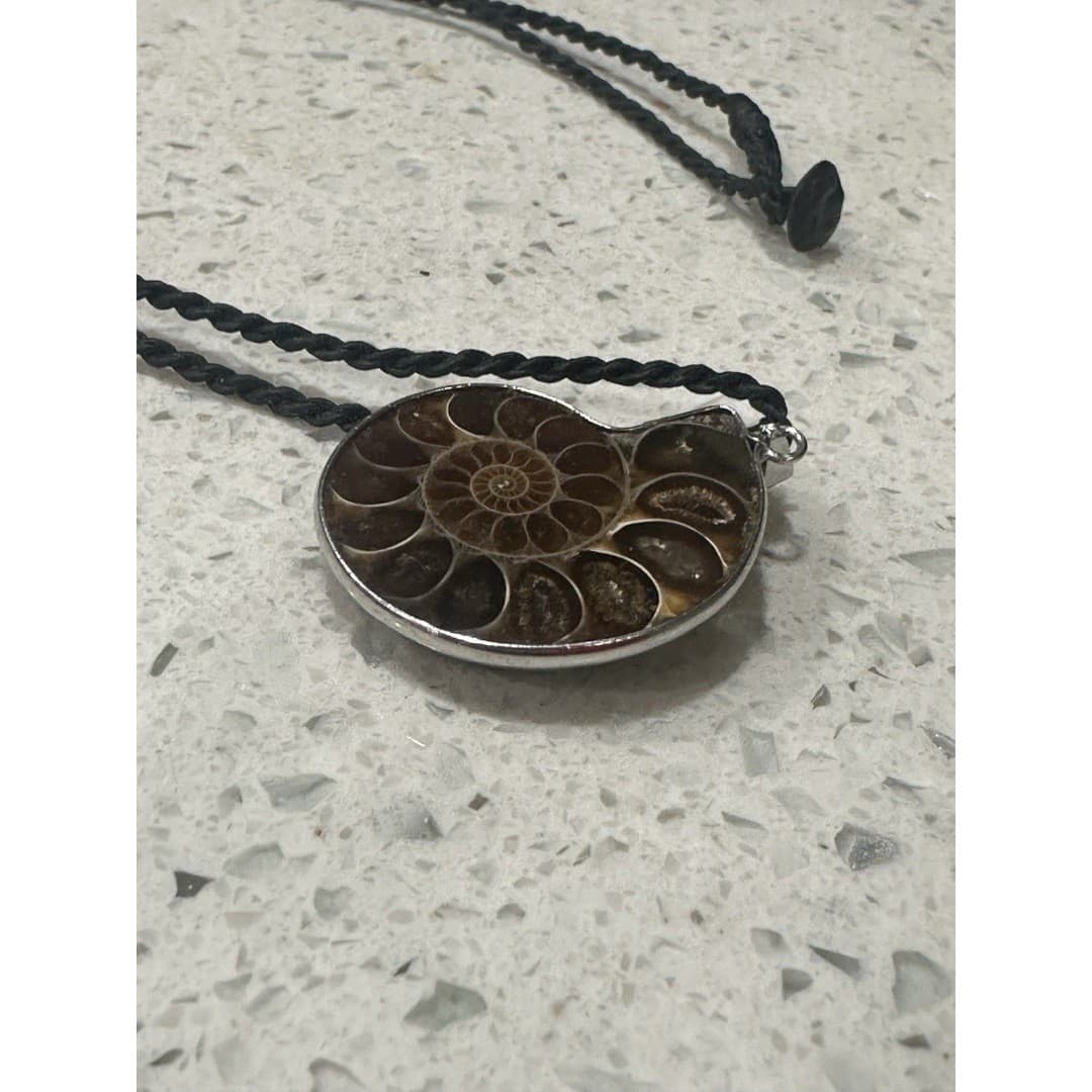 Large Ammonite Fossil Spiral Shell Vintage Silver Handmade Pendant 1 1/2 Inch - Thumbnail 3
