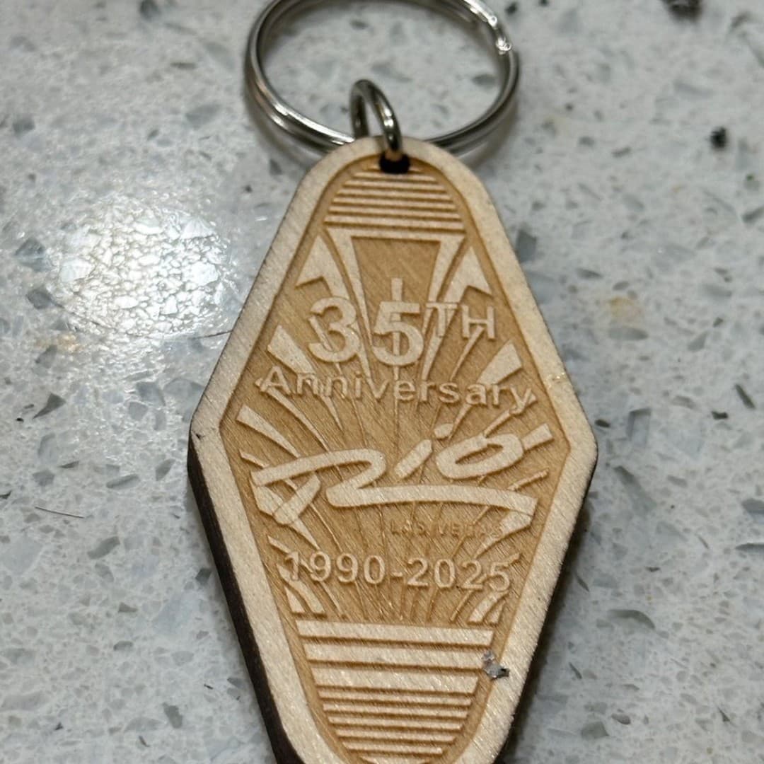 Rio Hotel Las Vegas 35th Anniversary Wooden Keychain - Image 1