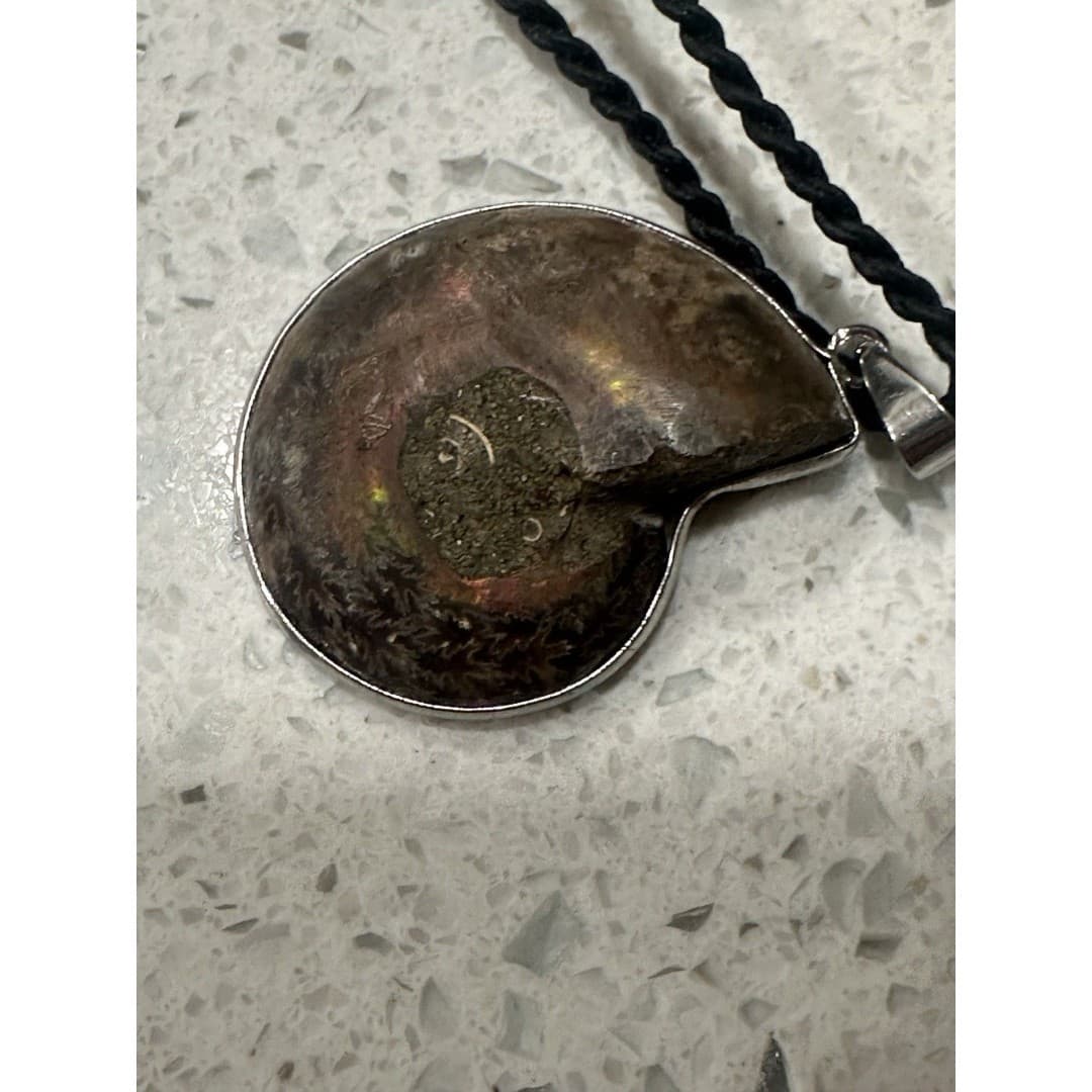 Large Ammonite Fossil Spiral Shell Vintage Silver Handmade Pendant 1 1/2 Inch - Thumbnail 5