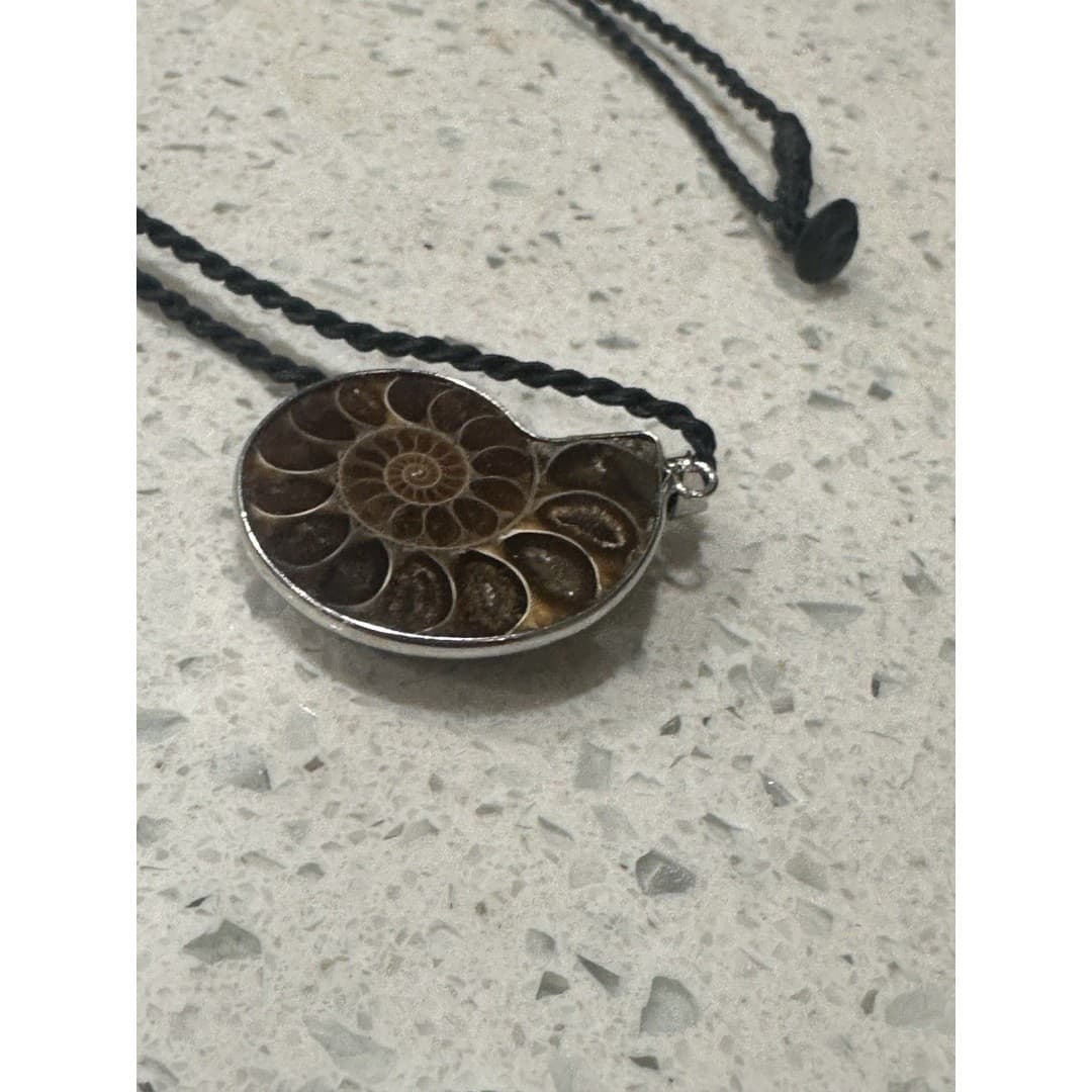 Large Ammonite Fossil Spiral Shell Vintage Silver Handmade Pendant 1 1/2 Inch - Thumbnail 4