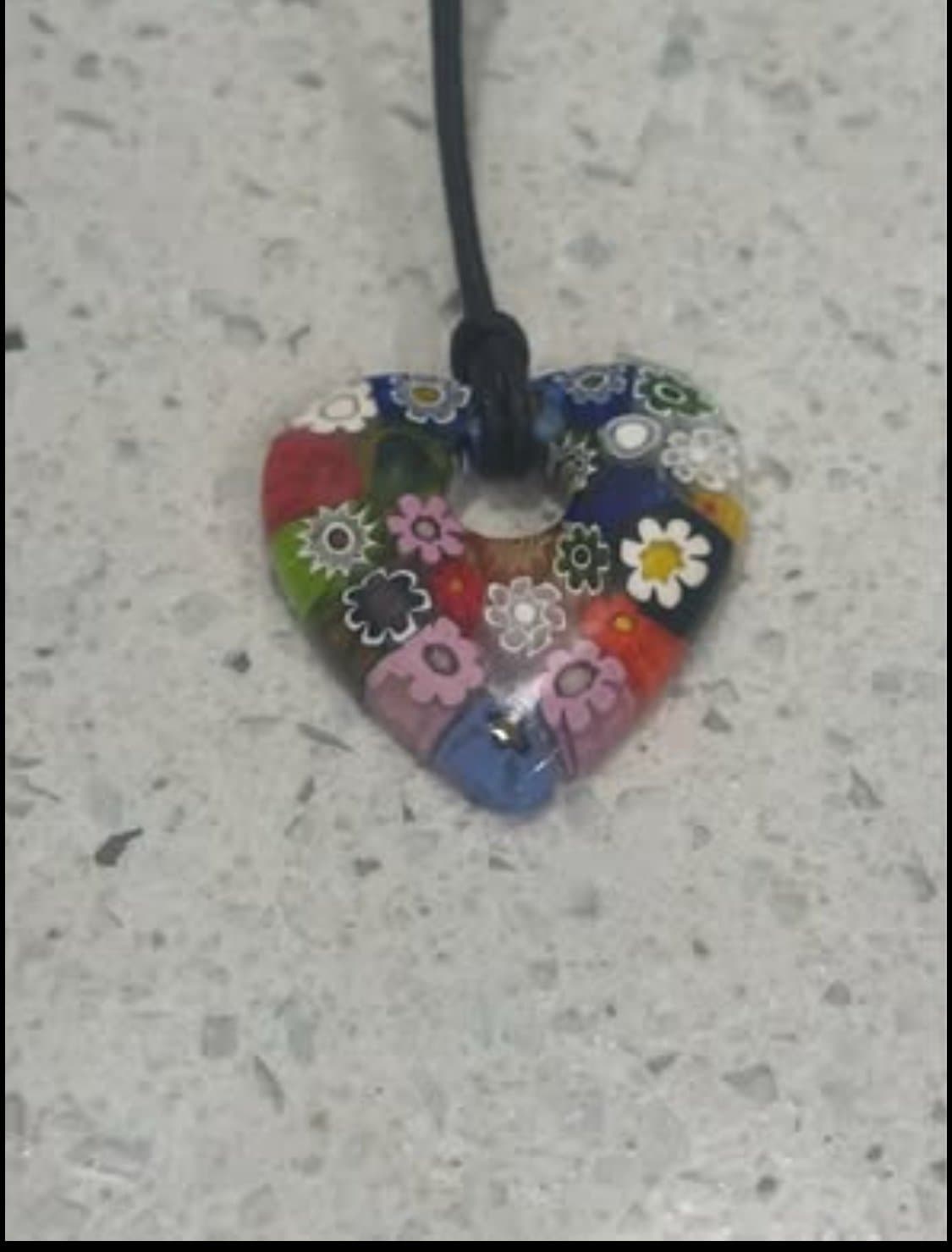 Authentic Murano Glass Pendant Necklace Heart Shaped Glass Flower handmade - Thumbnail 5