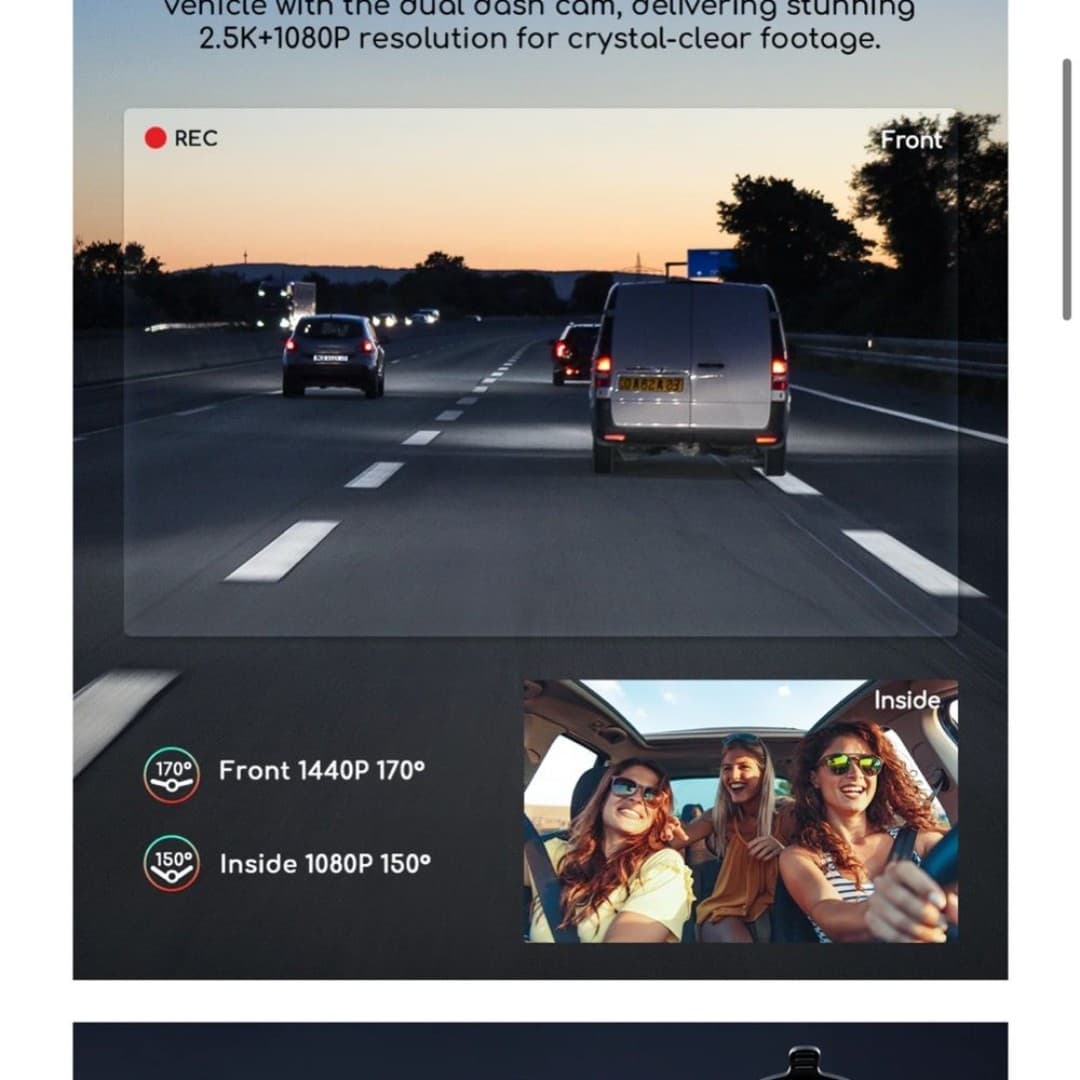 COOAU Dual Dash Cam Front and Inside, Built-in GPS and WI-FI - Thumbnail 7