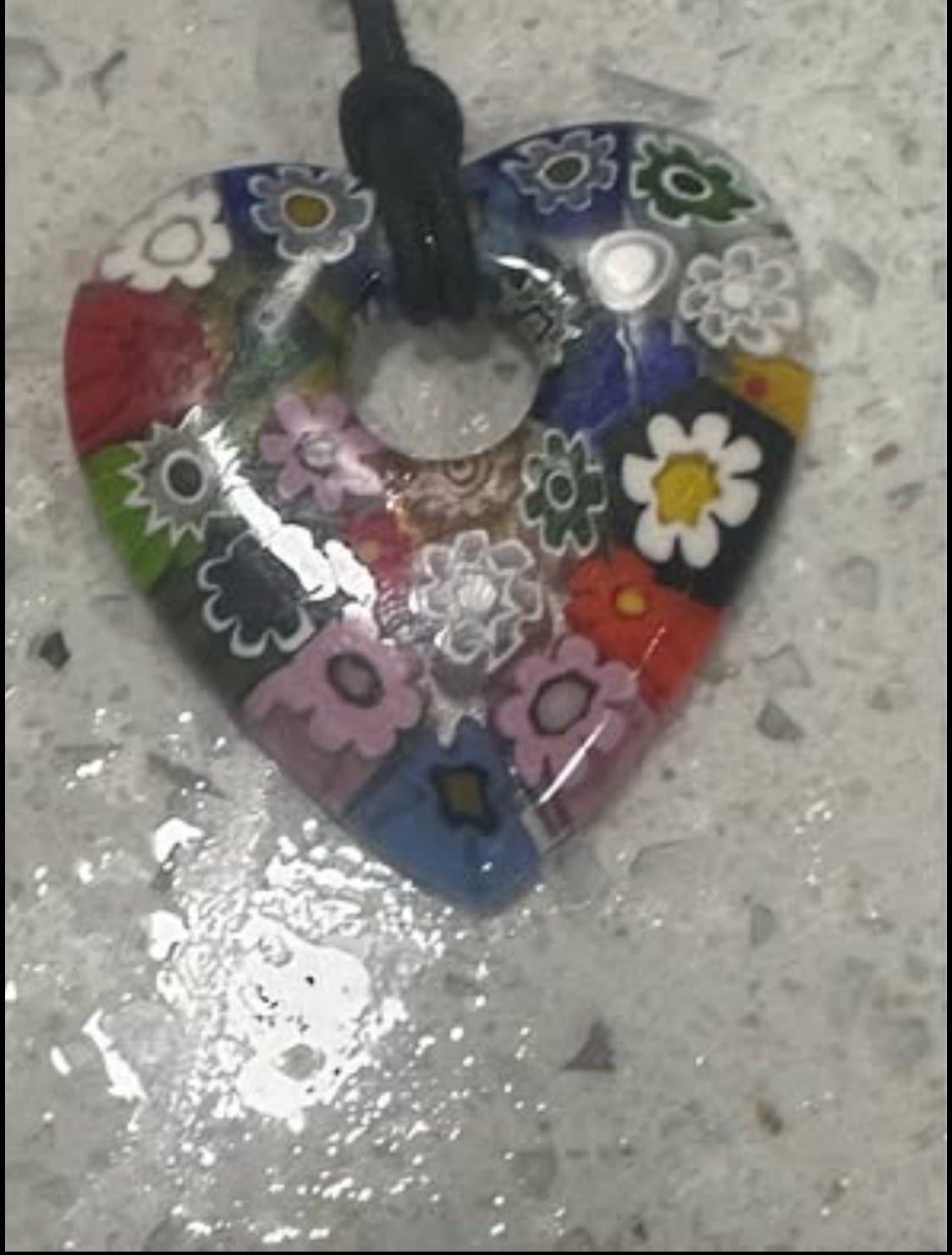Authentic Murano Glass Pendant Necklace Heart Shaped Glass Flower handmade - Thumbnail 3