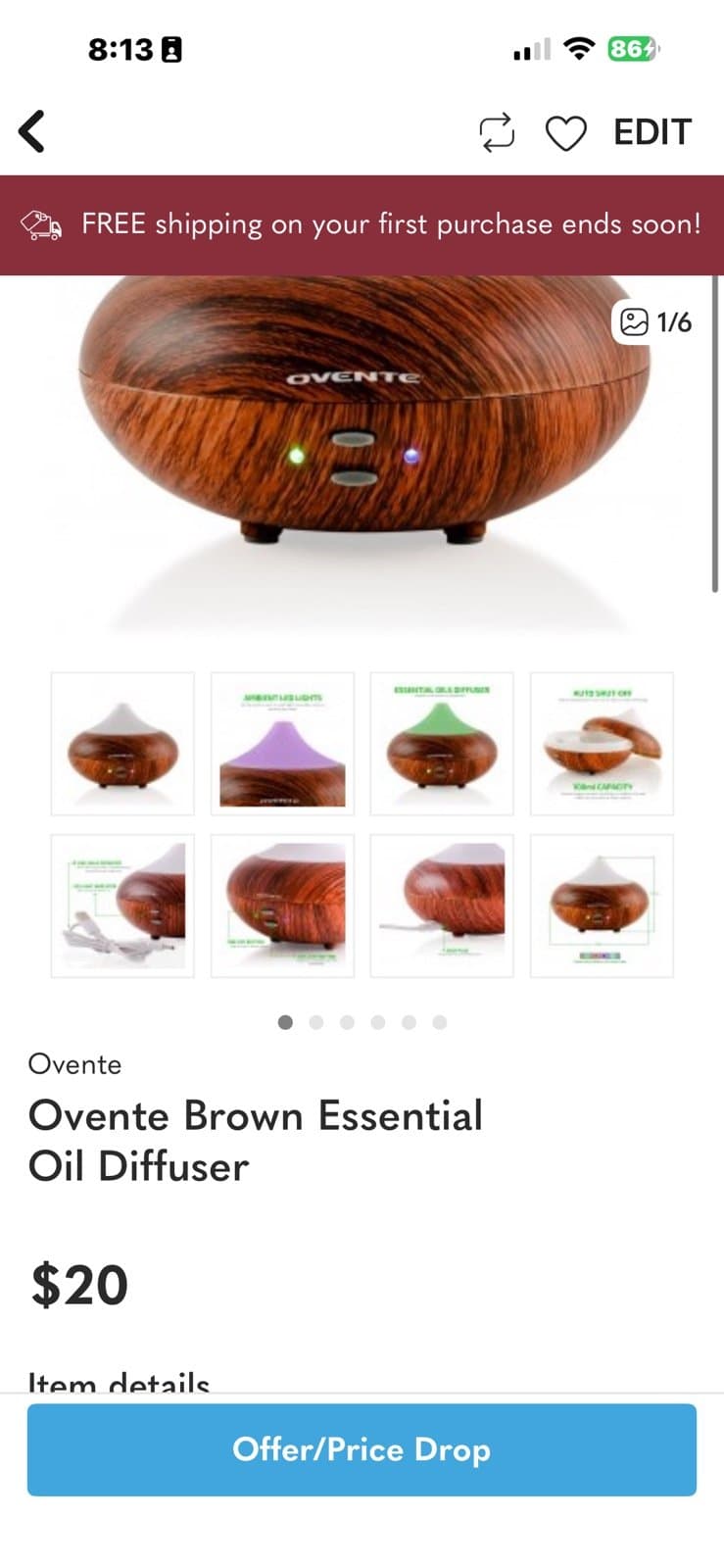 Ovente Brown Essential Oil Diffuser - Thumbnail 7