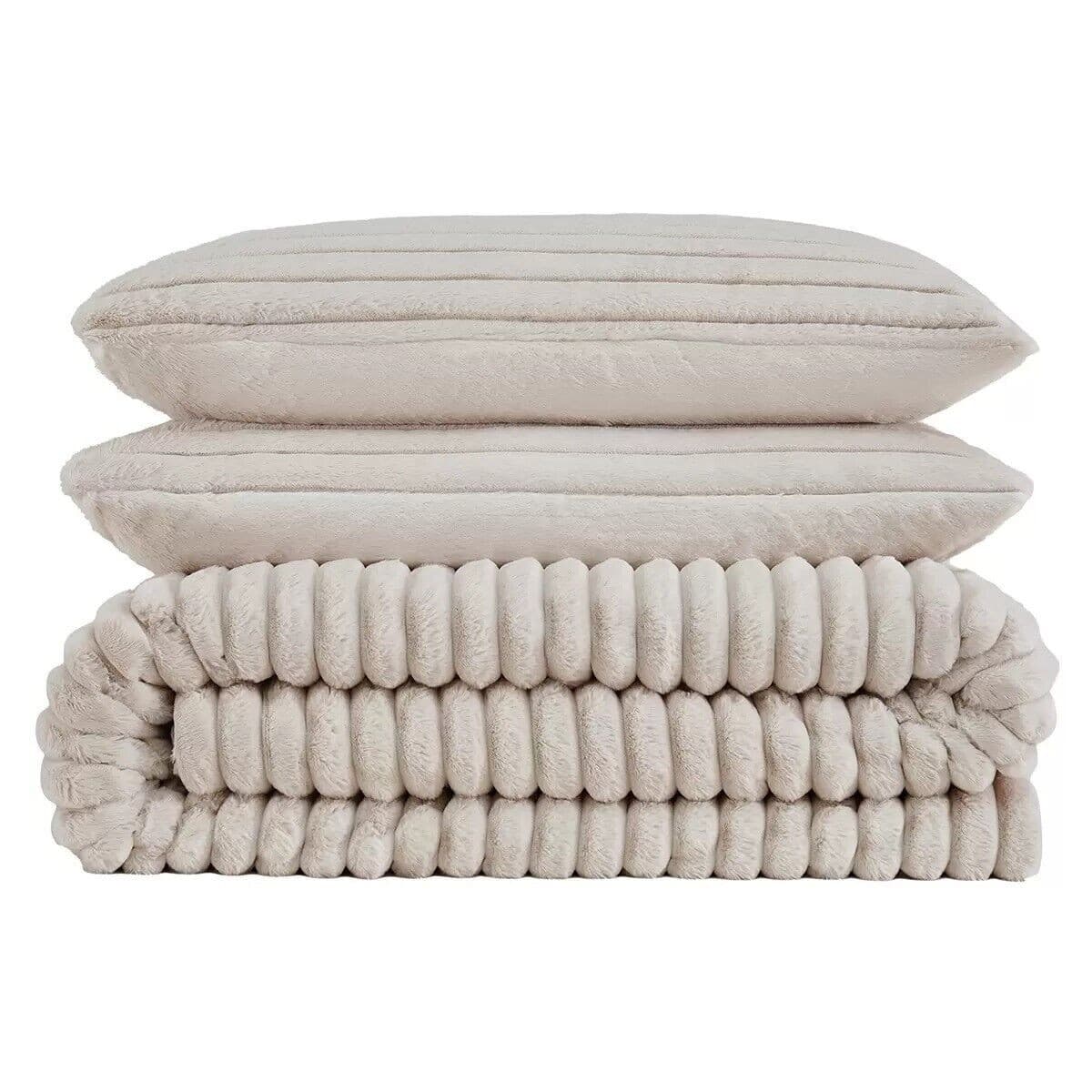 Frye 2" Solid Channel Luxury Faux Fur Comforter 3 Piece King Set, Reversible - Thumbnail 7