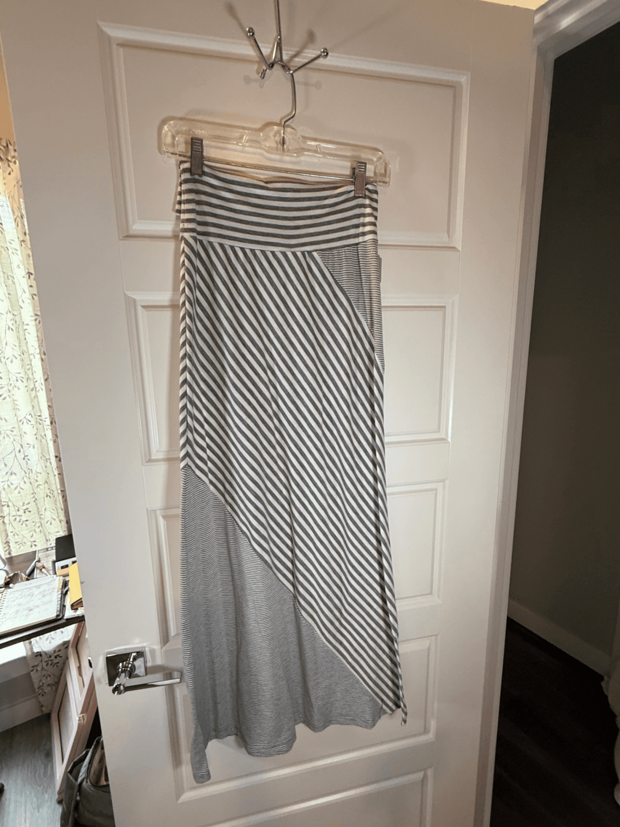 Striped Maxi Skirt - Grey and White - Size Medium