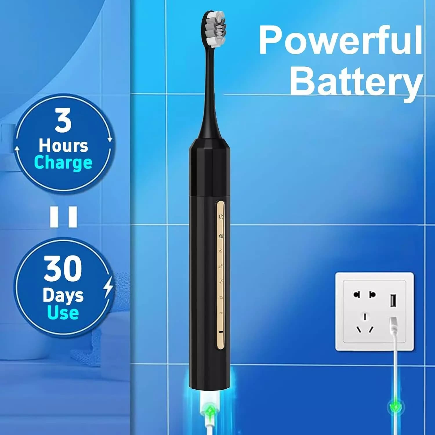 Sonic Electric Toothbrush with 10 Brush Heads, Suitable for Adults and Childr... - Thumbnail 5