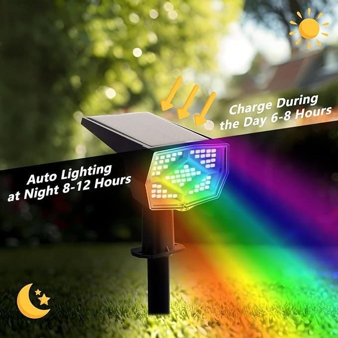 Solar Spot Lights Outdoor Color Changing 8Pack 69LED/9 Modes IP65 Waterproof NEW - Thumbnail 3