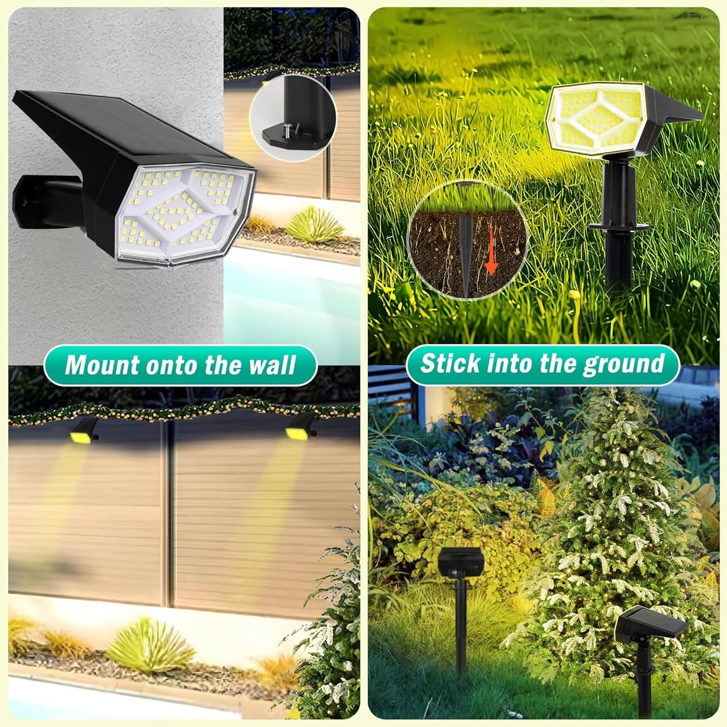 Solar Spot Lights Outdoor Color Changing 8Pack 69LED/9 Modes IP65 Waterproof NEW - Thumbnail 6