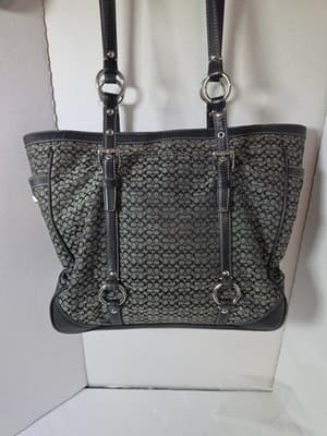COACH 11527 Jacquard Black & Grey Canvas Leather Tote Shoulder Hand Bag Purse - Image 1
