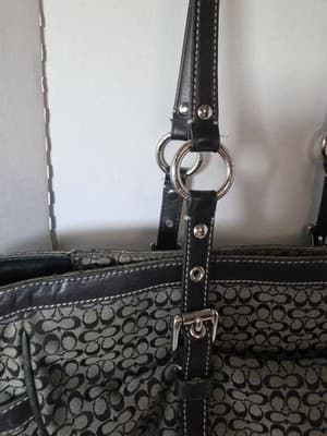 COACH 11527 Jacquard Black & Grey Canvas Leather Tote Shoulder Hand Bag Purse - Thumbnail 7