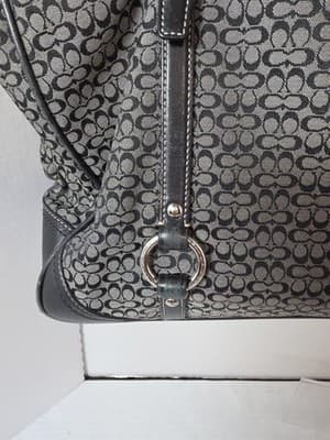 COACH 11527 Jacquard Black & Grey Canvas Leather Tote Shoulder Hand Bag Purse - Thumbnail 9