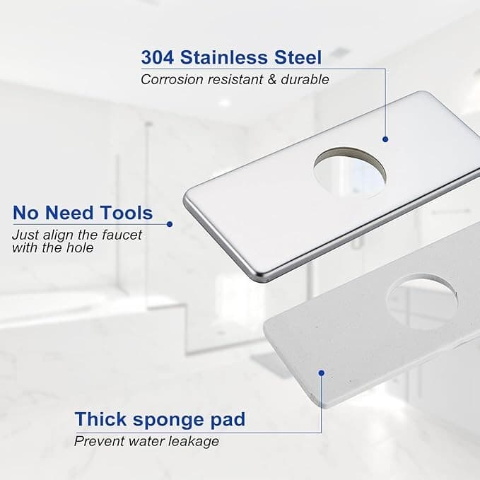 6 Inch Chrome Sink Hole Cover, 4" Hole Cover Deck Plate, Bathroom Faucet 2pcs - Thumbnail 5