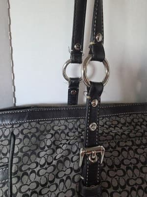 COACH 11527 Jacquard Black & Grey Canvas Leather Tote Shoulder Hand Bag Purse - Thumbnail 5