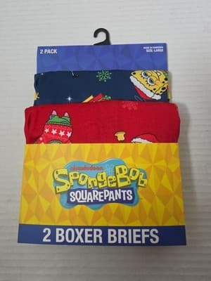 Nickelodeon SpongeBob SquarePants Mens Christmas Boxer Briefs 2 Pack Large - Image 1