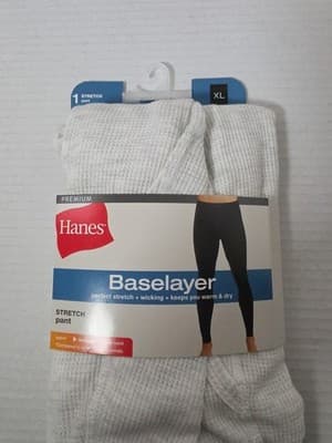 Hanes Men Thermal Pant Medium White Gray Long John XL 42-44 - Thumbnail 2