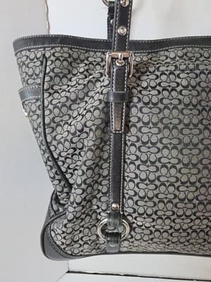 COACH 11527 Jacquard Black & Grey Canvas Leather Tote Shoulder Hand Bag Purse - Thumbnail 2