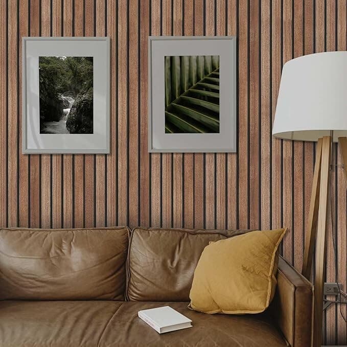 Wood Panel Wallpaper Peel and Stick Brown Striped Wood Slat 17.7 in X 118 in - Thumbnail 5