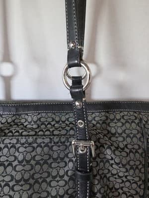 COACH 11527 Jacquard Black & Grey Canvas Leather Tote Shoulder Hand Bag Purse - Thumbnail 4