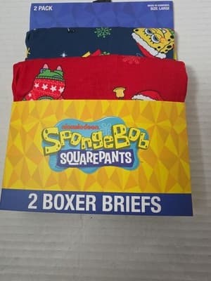 Nickelodeon SpongeBob SquarePants Mens Christmas Boxer Briefs 2 Pack Large - Thumbnail 4