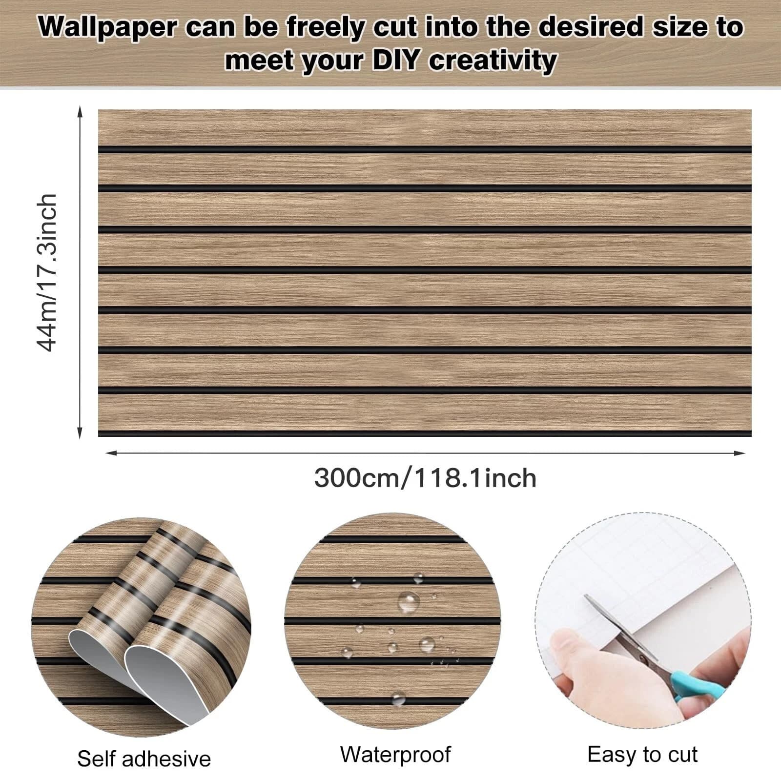 Wood Panel Wallpaper Peel and Stick Brown Striped Wood Slat 17.7 in X 118 in - Thumbnail 3