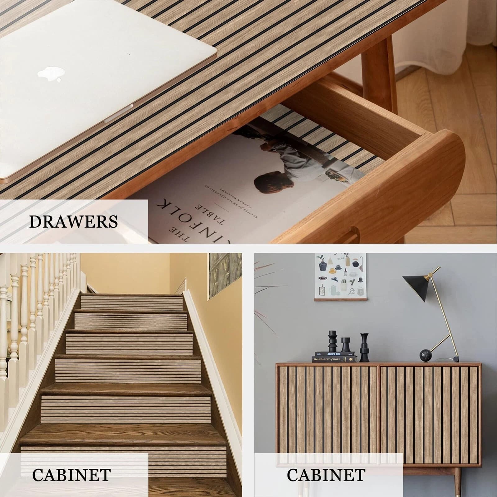 Wood Panel Wallpaper Peel and Stick Brown Striped Wood Slat 17.7 in X 118 in - Thumbnail 4