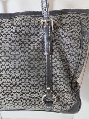 COACH 11527 Jacquard Black & Grey Canvas Leather Tote Shoulder Hand Bag Purse - Thumbnail 3