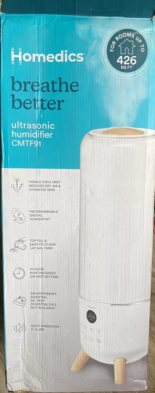 Homedics Breathe Better Ultrasonic Humidifier White CMTF91 New Unopened - Image 1