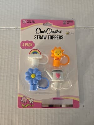 CharCharms 4 pack Straw Toppers Flowers for Stanley Tumblers - Image 1