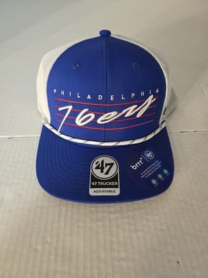 Philadelphia 76ers 47 Brand Trucker Blue Downburst Snapback Rope Hat Script - Image 1