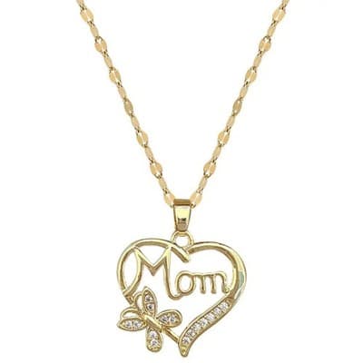 18k Gold Plated Butterfly Heart Shaped CZ Diamond Necklace For Mom NEW - Thumbnail 6