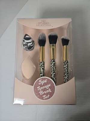 Brand New Studio Selection 5pc~Sponge Brush Set~Leopard Print/ Rose Gold Gift - Image 1