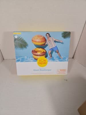 Giant Burger Pool Float 3 Pieces - Sun Squad Pool Toy Hamburger Fun Floatie Toy - Image 1