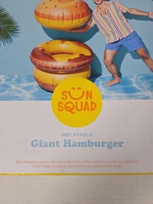Giant Burger Pool Float 3 Pieces - Sun Squad Pool Toy Hamburger Fun Floatie Toy - Thumbnail 6