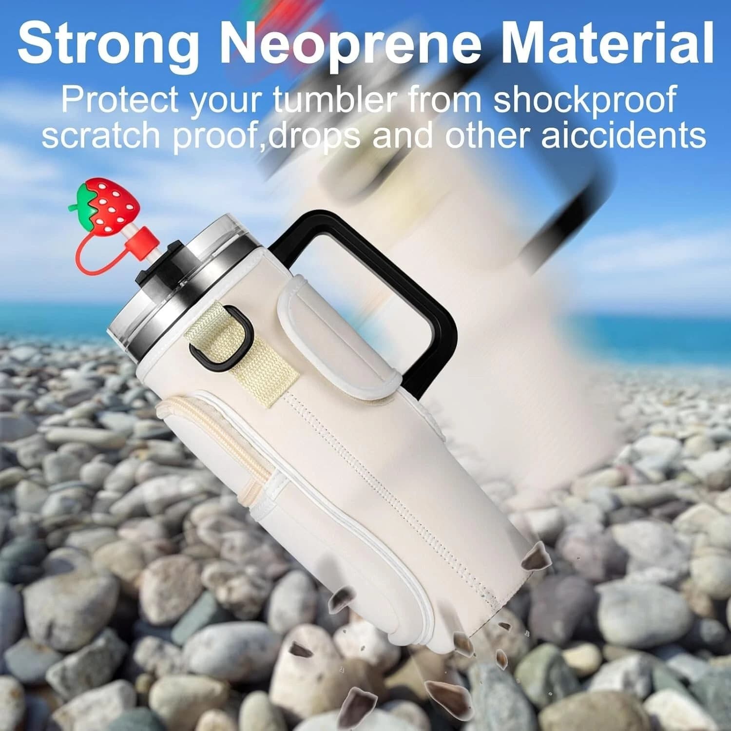 Water Bottle Holder Carrier Bag for Stanley 40 OZ Tumbler with Strap-Black - Thumbnail 5