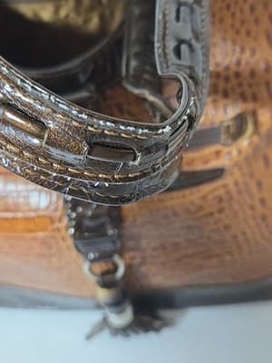 MC Madi Claire Tan/Dark Brown Color Crocodile Embossed Hand Bag Good - Thumbnail 10