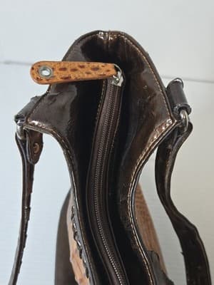 MC Madi Claire Tan/Dark Brown Color Crocodile Embossed Hand Bag Good - Thumbnail 11