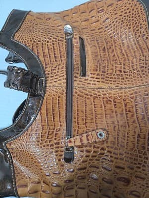MC Madi Claire Tan/Dark Brown Color Crocodile Embossed Hand Bag Good - Thumbnail 6