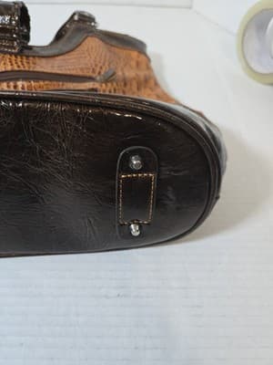 MC Madi Claire Tan/Dark Brown Color Crocodile Embossed Hand Bag Good - Thumbnail 5