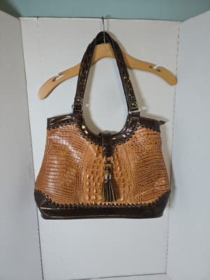 MC Madi Claire Tan/Dark Brown Color Crocodile Embossed Hand Bag Good - Image 1