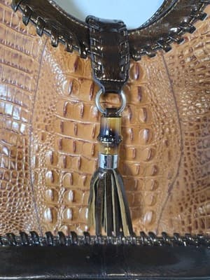 MC Madi Claire Tan/Dark Brown Color Crocodile Embossed Hand Bag Good - Thumbnail 2
